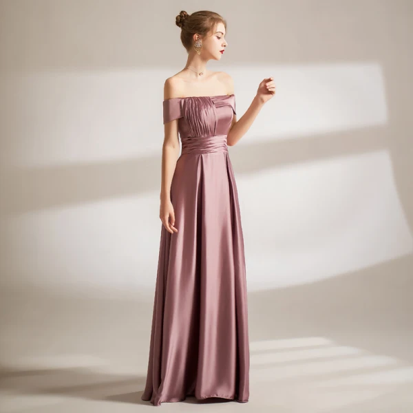 Modest / Simple Purple Evening Dresses Prom Dresses 2021 A-Line / Princess Off-The-Shoulder Short Sleeve Backless Floor-Length / Long Evening Party Formal Dresses