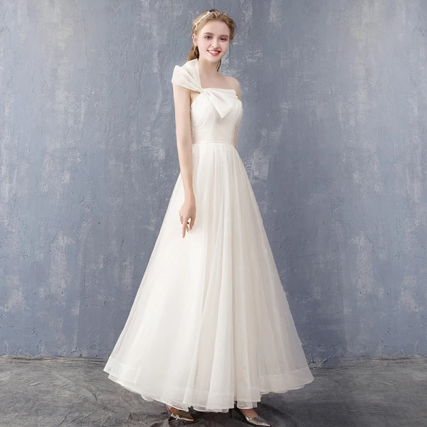 Schlicht Champagner Brautjungfernkleider 2018 A Linie Schleife One-Shoulder Rückenfreies Ärmellos Lange Kleider Für Hochzeit
