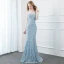 Fabuleux Bleu Ciel Robe De Soirée 2020 Trompette / Sirène Encolure Dégagée Perle Faux Diamant En Dentelle Fleur Appliques Manches Longues Longue Robe De Ceremonie