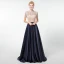 Vintage / Originale Bleu Marine Fait main Perlage Robe De Soirée 2020 Princesse Col Haut Faux Diamant Cristal Paillettes Manches Courtes Longue Robe De Ceremonie