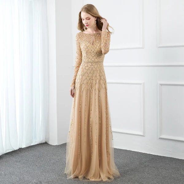 High-end Gold Handmade Evening Dresses 2020 A-Line / Princess Scoop Neck Beading Pearl Sequins Long Sleeve Floor-Length / Long Formal Dresses High-end Gold Handmade Evening Dresses 2020 A-Line / Princess Scoop Neck Beading Pearl Sequins Long Sleeve Floor-Length / Long Formal Dresses