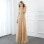 High-end Gold Handmade  Evening Dresses  2020 A-Line / Princess Scoop Neck Beading Pearl Sequins Long Sleeve Floor-Length / Long Formal Dresses