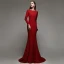 Chic Couleur Unie Rouge Robe De Soirée 2020 Trompette / Sirène Encolure Carrée Manches Longues Dos Nu Train De Balayage Robe De Ceremonie