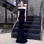 Élégant Couleur Unie Bleu Marine Robe De Soirée 2020 Trompette / Sirène Daim Une épaule Sans Manches Dos Nu Longue Robe De Ceremonie
