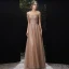 Charming Gold Evening Dresses  2020 A-Line / Princess Scoop Neck Beading Sequins Sash Short Sleeve Floor-Length / Long Formal Dresses