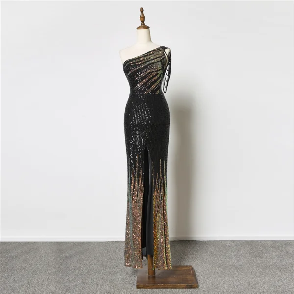 Scintillantes Sexy Bordeaux Paillettes Robe De Soirée 2021 Trompette / Sirène Une épaule Perlage Sans Manches Dos Nu Train De Balayage Soirée Robe De Ceremonie