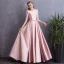 Chic / Beautiful Candy Pink Evening Dresses  2018 A-Line / Princess Bow Pearl Scoop Neck Backless 3/4 Sleeve Floor-Length / Long Formal Dresses