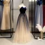 Classy Champagne Prom Dresses 2020 A-Line / Princess Glitter Tulle Suede Strapless Bow Sleeveless Backless Floor-Length / Long Formal Dresses