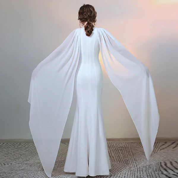 Simple Couleur Unie Ivoire Robe De Soirée 2020 Trompette / Sirène Encolure Dégagée Manches Longues Longue Robe De Ceremonie