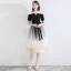 Fashion Black Homecoming Graduation Dresses 2020 A-Line / Princess Off-The-Shoulder Bow Star Sequins Short Sleeve Backless Knee-Length Formal Dresses