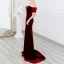 Charming Burgundy Suede Evening Dresses  2021 Trumpet / Mermaid Off-The-Shoulder Pearl Short Sleeve Backless Sweep Train Evening Party Formal Dresses