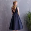 Chic / Beautiful Navy Blue Homecoming Graduation Dresses 2018 A-Line / Princess Backless V-Neck Sleeveless Short Formal Dresses