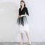 Chic / Beautiful Black Homecoming Graduation Dresses 2020 A-Line / Princess V-Neck Star Sequins Bow 1/2 Sleeves Knee-Length Formal Dresses