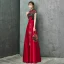 Style Chinois Rouge Robe De Soirée 2020 Princesse Col Haut Faux Diamant En Dentelle Fleur Noeud Mancherons Dos Nu Longue Robe De Ceremonie