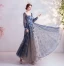 Vintage / Retro Navy Blue Prom Dresses 2020 A-Line / Princess Square Neckline Glitter Lace Flower Rhinestone Long Sleeve Backless Floor-Length / Long Formal Dresses