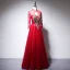 Chinese style Red Evening Dresses  2020 A-Line / Princess High Neck Beading Rhinestone Sequins Long Sleeve Floor-Length / Long Formal Dresses