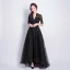 Modest / Simple Vintage / Retro Black Prom Dresses 2021 A-Line / Princess V-Neck Beading Lace Flower Short Sleeve Backless Floor-Length / Long Evening Party Formal Dresses