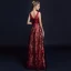 Chic / Beautiful Burgundy Evening Dresses  2018 A-Line / Princess Lace Flower Sequins Sash Scoop Neck Backless Sleeveless Floor-Length / Long Formal Dresses