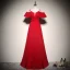 Modest / Simple Burgundy Evening Dresses  2020 A-Line / Princess Spaghetti Straps Suede Bow Short Sleeve Backless Floor-Length / Long Formal Dresses