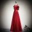 Elegant Solid Color Burgundy Evening Dresses  2020 A-Line / Princess Scoop Neck Short Sleeve Backless Floor-Length / Long Formal Dresses