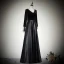 Modest / Simple Black Evening Dresses  2020 A-Line / Princess Suede V-Neck Long Sleeve Backless Floor-Length / Long Formal Dresses