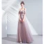 Schöne Violett Abendkleider 2020 A Linie Off Shoulder Perlenstickerei Applikationen Blumen Spitze Pailletten Ärmellos Rückenfreies Lange Festliche Kleider