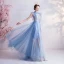 Vintage / Retro Sky Blue Evening Dresses  2020 A-Line / Princess High Neck Ruffle Lace Flower Sleeveless Floor-Length / Long Formal Dresses