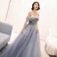 Élégant Gris Bleu Ciel Robe De Soirée 2018 Princesse Faux Diamant De l'épaule Dos Nu Sans Manches Tribunal Train Robe De Ceremonie