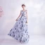 Charmant Océan Bleu Ivoire Florale Robe De Soirée 2020 Princesse Encolure Dégagée Paillettes Appliques Impression Sans Manches Dos Nu Longue Robe De Ceremonie