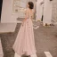 Chic / Beautiful Blushing Pink Summer Evening Dresses  2018 A-Line / Princess Appliques Bow Spaghetti Straps Backless Sleeveless Floor-Length / Long Formal Dresses