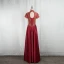 Vintage / Originale Style Chinois Doré En Dentelle Bordeaux Robe De Soirée 2020 Princesse Col Haut Perlage Paillettes Manches Courtes Dos Nu Longue Robe De Ceremonie