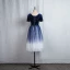 Fashion Navy Blue Homecoming Graduation Dresses 2020 A-Line / Princess V-Neck Star Sequins Short Sleeve Backless Knee-Length Formal Dresses