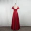 Elegant Burgundy Prom Dresses 2020 A-Line / Princess Scoop Neck Beading Crystal Short Sleeve Backless Floor-Length / Long Formal Dresses