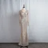 Sparkly Silver Evening Dresses  2020 Trumpet / Mermaid V-Neck Sequins Long Sleeve Floor-Length / Long Formal Dresses