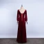 Elegant Burgundy Prom Dresses 2020 A-Line / Princess Suede V-Neck Long Sleeve Backless Floor-Length / Long Formal Dresses
