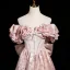 Lovely Blushing Pink Beading Pearl Sequins Printing Prom Dresses 2025 A-Line / Princess Off-The-Shoulder Short Sleeve Backless Bow Floor-Length / Long Prom Formal Dresses