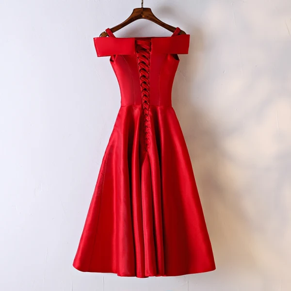 Chic / Beautiful Red Formal Dresses Evening Dresses 2017 Lace Flower Square Neckline Shoulders Sleeveless Short A-Line / Princess