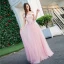 Chic / Beautiful Candy Pink Prom Dresses 2018 A-Line / Princess Appliques Pearl Off-The-Shoulder Backless Sleeveless Floor-Length / Long Formal Dresses