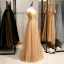Chic / Beautiful Gold Evening Dresses  2020 A-Line / Princess Spaghetti Straps Beading Pearl Sequins Sleeveless Backless Floor-Length / Long Formal Dresses