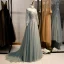 Vintage / Retro Grey Prom Dresses 2020 A-Line / Princess High Neck Beading Rhinestone Lace Flower Long Sleeve Backless Sweep Train Formal Dresses