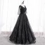 Fashion Black Prom Dresses 2020 A-Line / Princess V-Neck Star Sequins Rhinestone 3/4 Sleeve Backless Floor-Length / Long Formal Dresses
