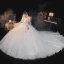 Fashion Elegant White Lace Flower Cascading Ruffles Wedding Dresses 2021 A-Line / Princess Deep V-Neck Bow 3/4 Sleeve Backless Royal Train Wedding