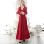 Modest / Simple Burgundy Evening Dresses  2020 A-Line / Princess Deep V-Neck Spotted Long Sleeve Floor-Length / Long Formal Dresses