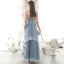 Chic / Beautiful Sky Blue Prom Dresses 2020 A-Line / Princess Spaghetti Straps Rhinestone Lace Flower Sleeveless Backless Cascading Ruffles Floor-Length / Long Formal Dresses