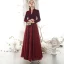 Elegant Burgundy Winter Evening Dresses  2020 A-Line / Princess V-Neck Sequins Tassel Long Sleeve Floor-Length / Long Formal Dresses