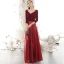 Sparkly Burgundy Winter Evening Dresses  2020 A-Line / Princess Suede V-Neck Sequins 3/4 Sleeve Backless Floor-Length / Long Formal Dresses