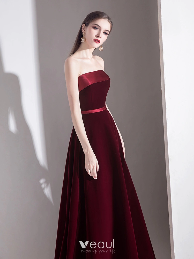 Modest / Simple Black Evening Dresses 2020 A-Line / Princess Suede Strapless Sleeveless Backless Floor-Length / Long Formal Dresses Modest / Simple Black Evening Dresses 2020 A-Line / Princess Suede Strapless Sleeveless Backless Floor-Length / Long Formal Dresses