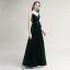 Elegant Dark Green Suede Evening Dresses  2020 A-Line / Princess Spaghetti Straps Bow Sleeveless Backless Floor-Length / Long Formal Dresses