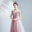 Chic / Beautiful Purple Prom Dresses 2020 A-Line / Princess Off-The-Shoulder Beading Crystal Appliques Lace Flower Sleeveless Backless Floor-Length / Long Formal Dresses