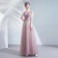Chic / Belle Violet Robe De Bal 2020 Princesse V-Cou Appliques En Dentelle Fleur Perlage Cristal Manches Courtes Dos Nu Longue Robe De Ceremonie